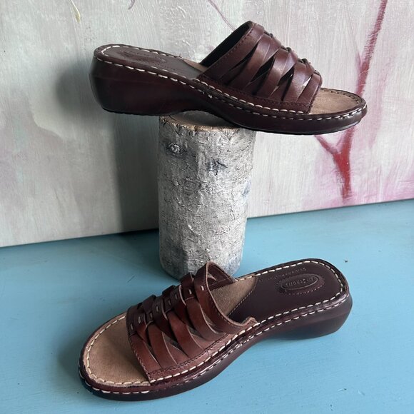 NWOT Dr. Scholl's Reba II Strappy Slip On Sandals Leather Woven Comfort Size 6 - Picture 2 of 12